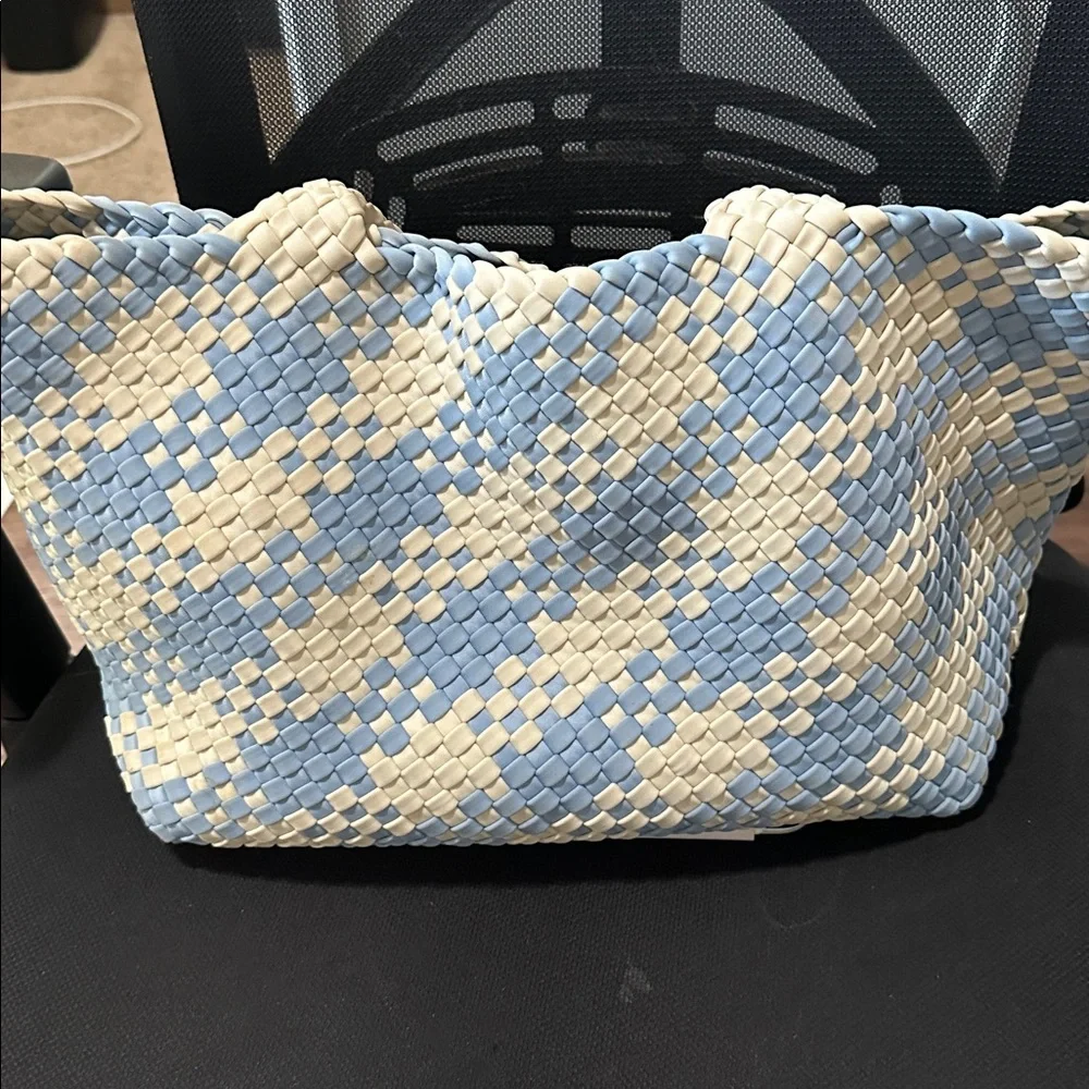 Naghedi St Barths Medium Blue and White Woven Tote Bag - Picture 9 of 9